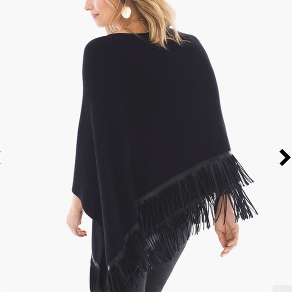 Chico’s Melissa Fringe Poncho with leather trim OS - Picture 3 of 5